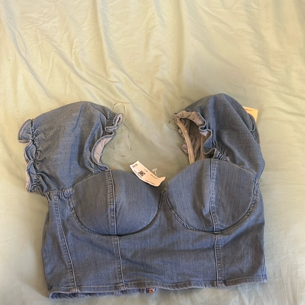 Jean crop top shirt. New, never worn tags still on